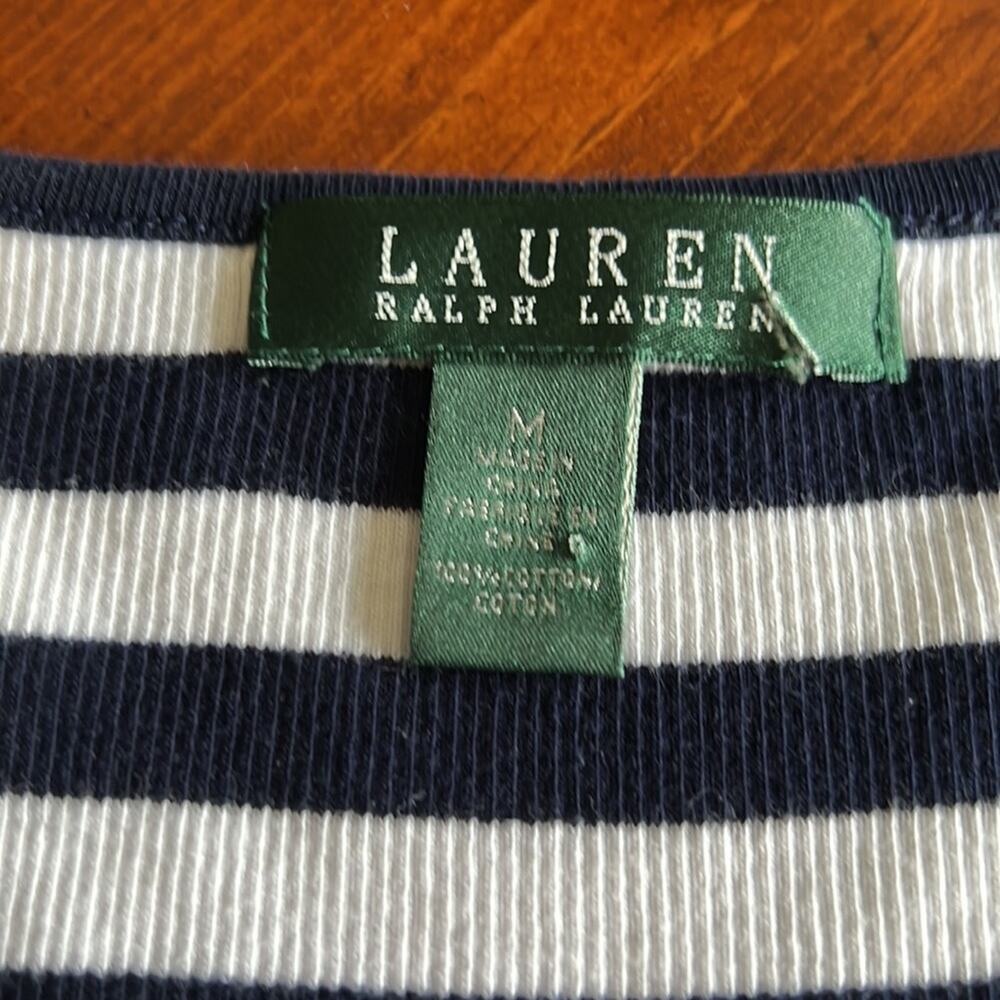 Lauren Ralph Lauren Size M Navy Blue & White Striped Knit Top Blouse - Picture 5 of 8